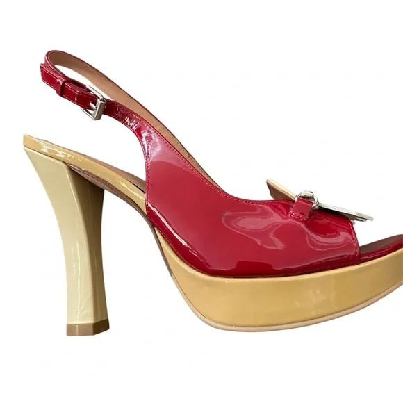 Prada Red and Beige Women's Slingback Platform Heels - Picture 2 of 8
